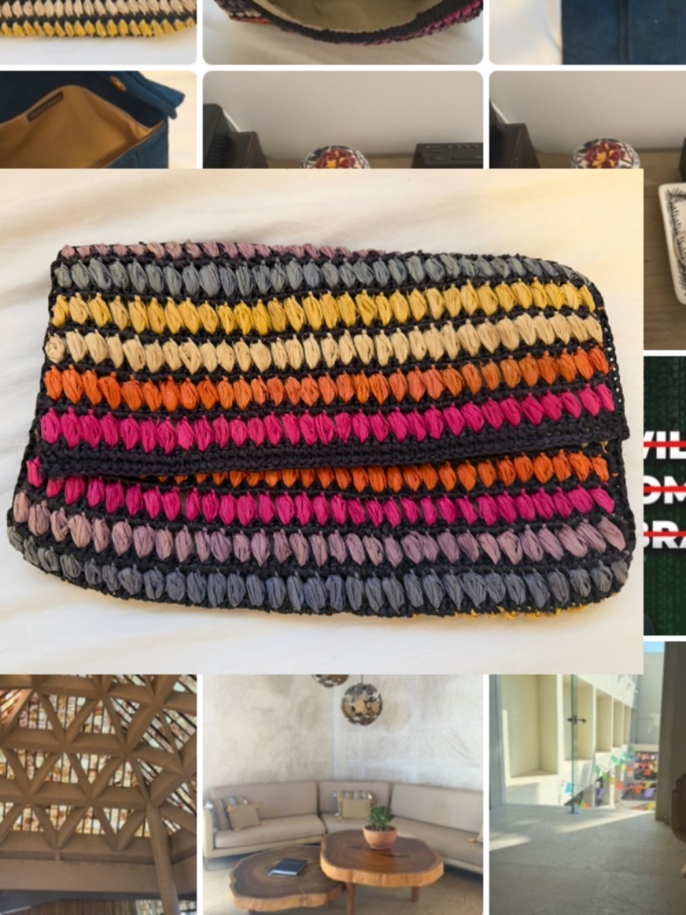 Mar y Sol Raffia multi-color Clutch
